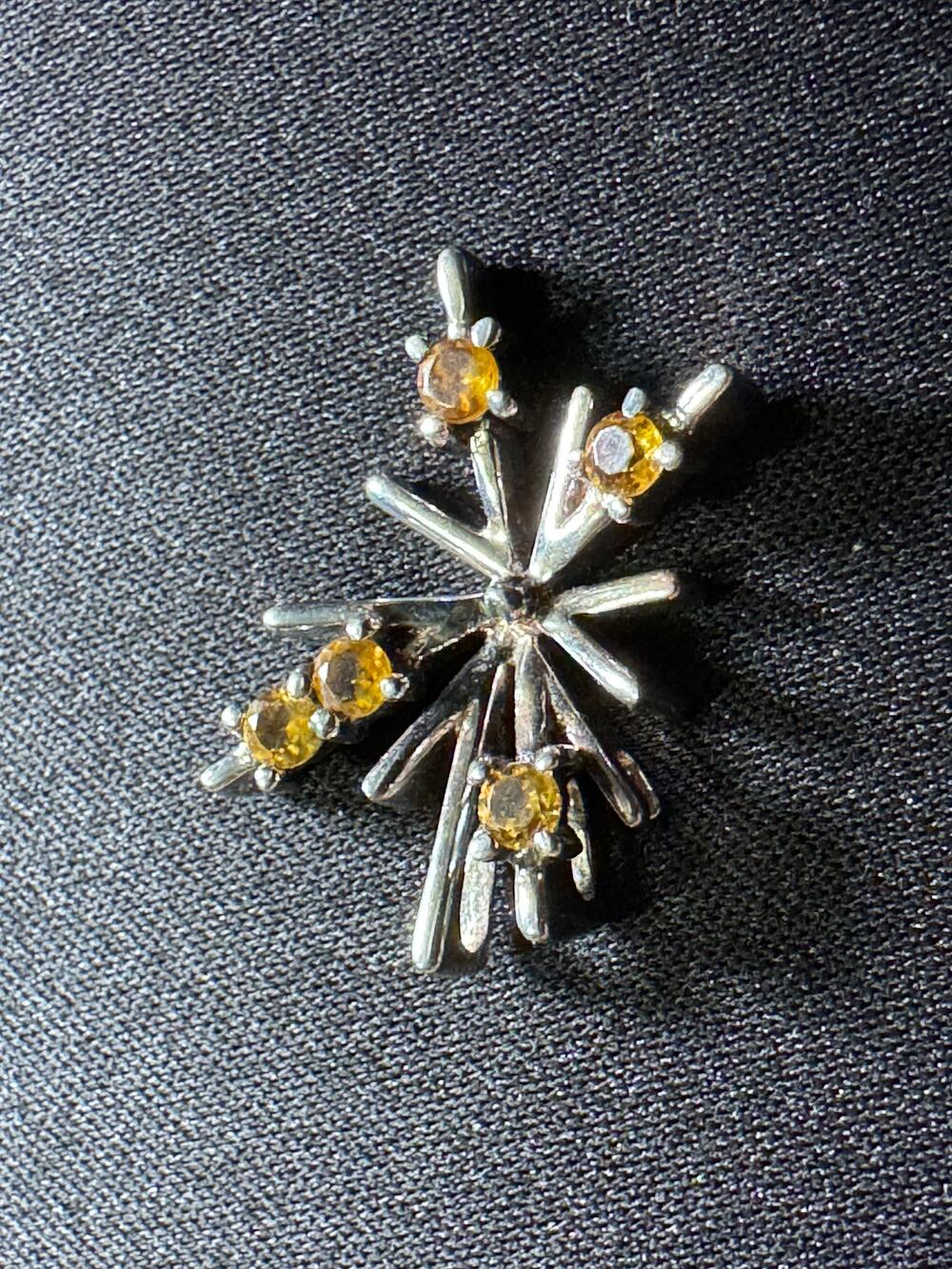 Vintage 925 Silver Starburst Pendant w/ Citrine Rhinestones
